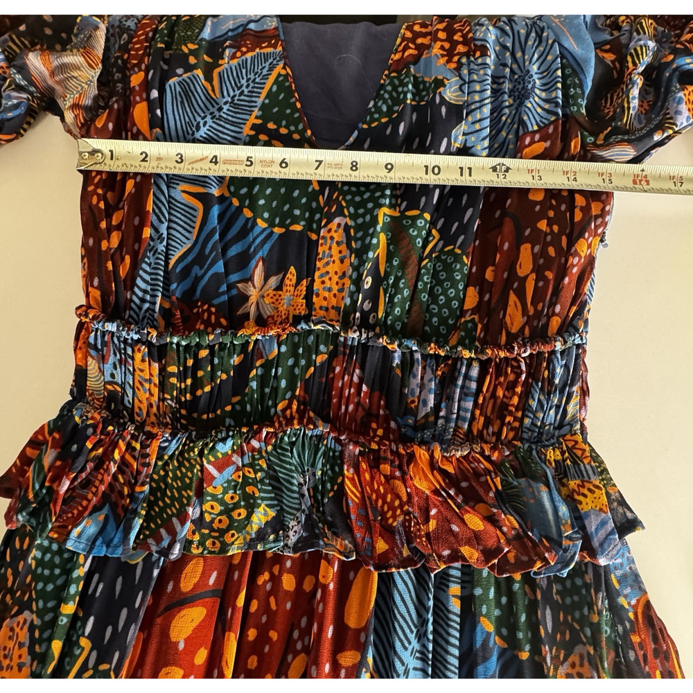 Farm Rio Blue Cool Leopard Print Ruffle Maxi Dress Small Belted V Neck Sun Wear - Picture 14 of 16